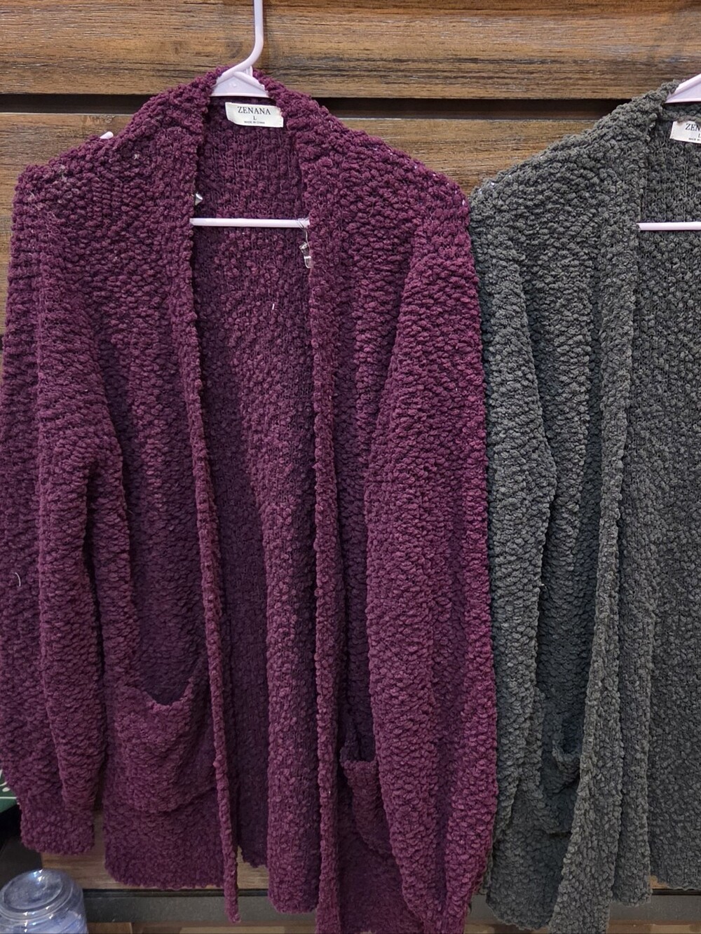 Zenana Outfitters Plum Popcorn Open-Front Cardigan Size Large